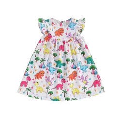 Toddler Girl Dinosaur Dress Flutter Sleeve Sundress Little Girls A-Line Summer Dresses Casual Outfits 1T-6T