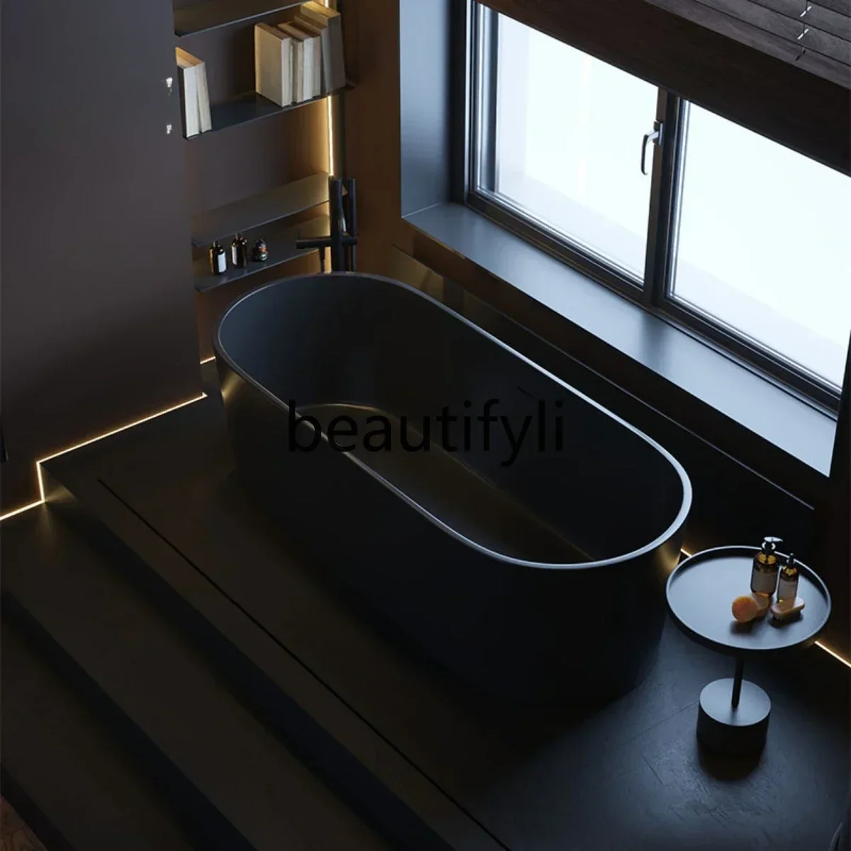 

Asmt14 New Arrivals ACreative matte black artificial stone freestanding integrated household Qimei stone double bathtub S 14