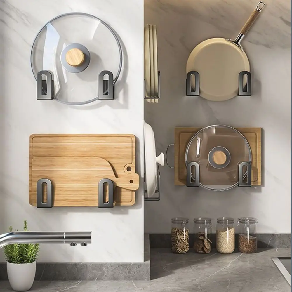 

2pc/set Stainless Steel Cutting Board Pot Cover Rack Black/Grey/Silver Wall Mounted Lid Rack Holder Space Saving Adjustable