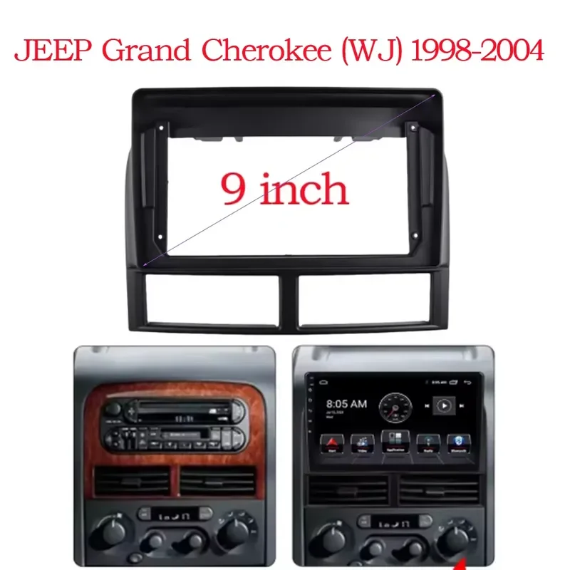 9 Inch Android Car Radio For Jeep Grand Cherokee II WJ 1998-2004 2 Din GPS MP5 Stereo Head Unit With Fascia Panel Frame