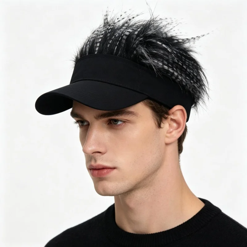 

Men Synthetic Short Hair Golf Baseball Cap Spiked Fake Hair Wig Hat Sports Sunshade Visors Fancy Performance Hip-Hop Headwear