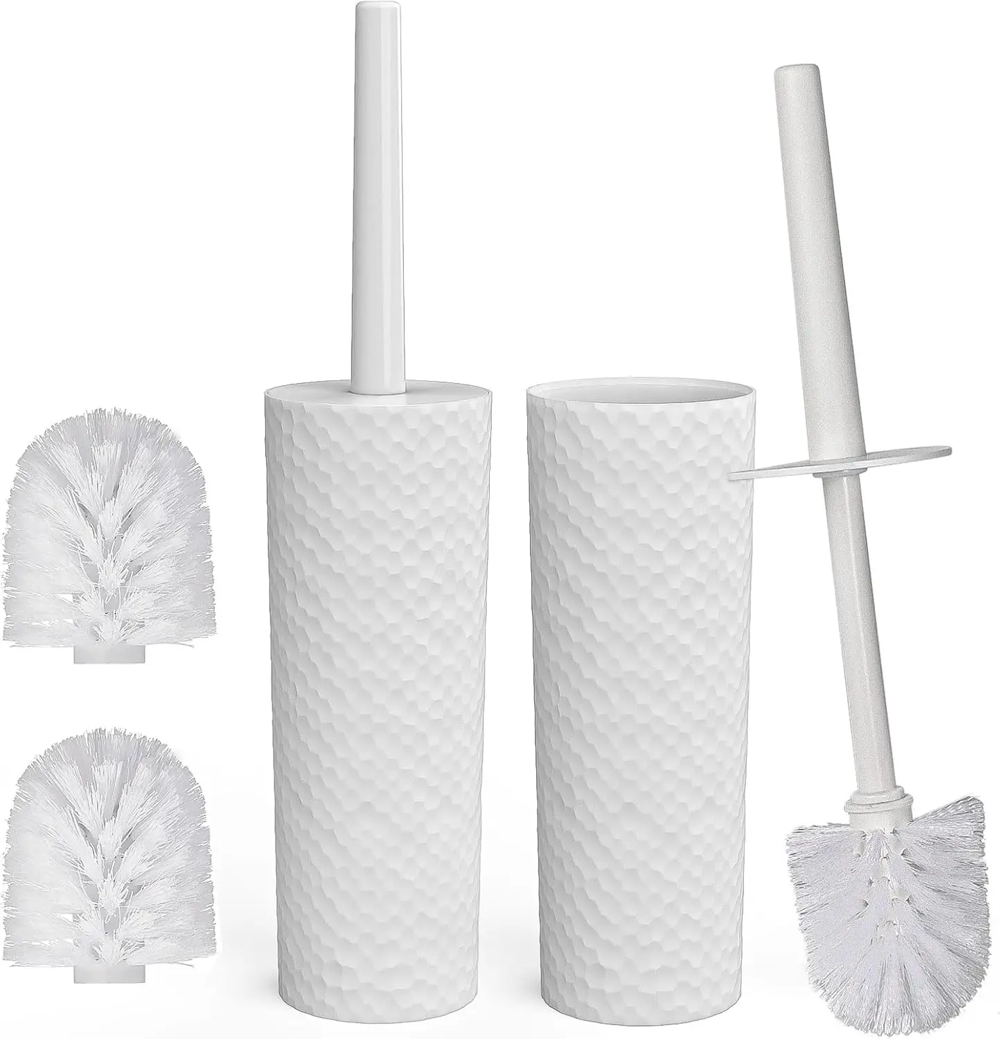 

2 Pack Toilet Brush & Holder Set with 2 Replacement Heads, Durable Plastic, White