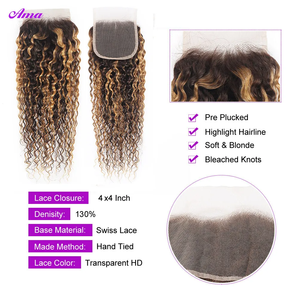 P4 27 Highlight Bundles With Closure 5x5 Inch Deep Wave Bundles With Closure 3/4 PCS Ombre Human Hair Bundles With Closure