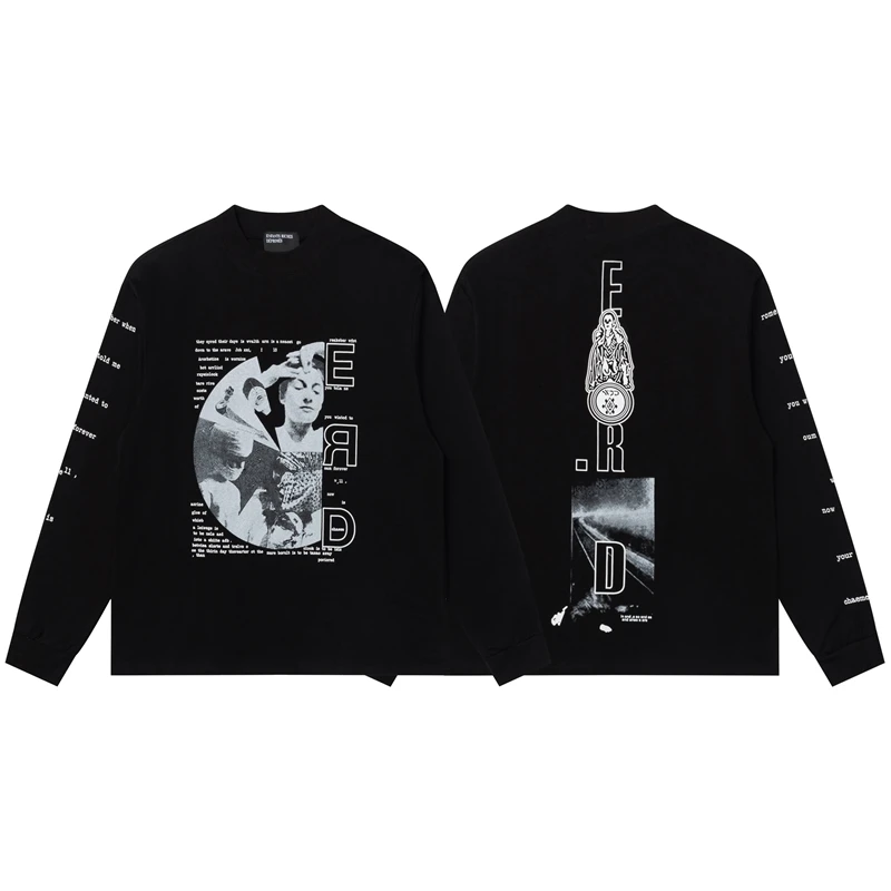

Футболки ERD Street Sle свободного кроя с длинными рукавами для пар, молодежные модные хлопковые топы с круглым вырезом и буквенным принтом для мужчин и женщин