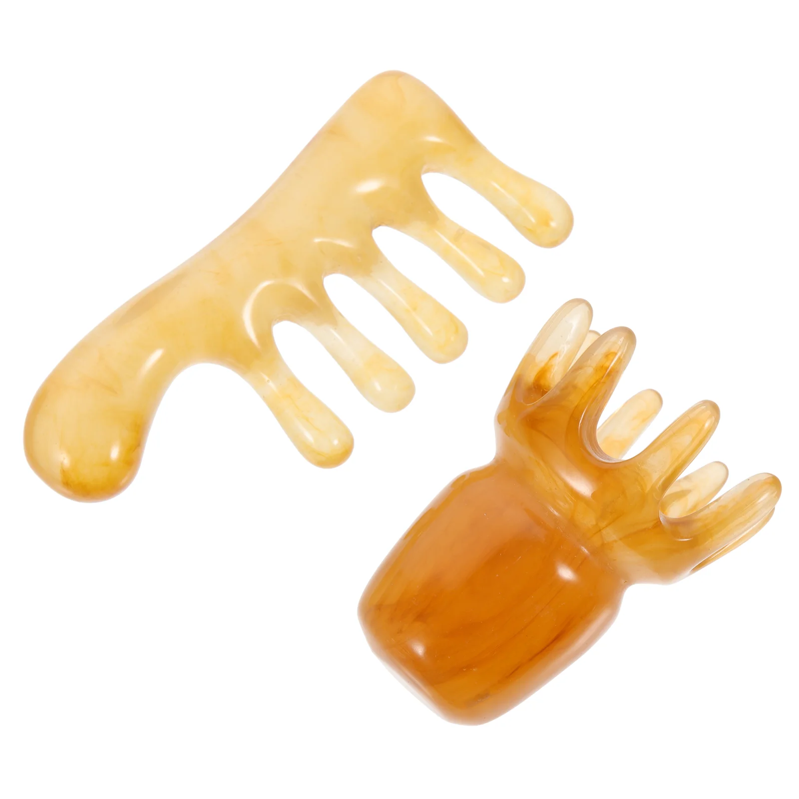 2 Pcs Hand Tools Resin Massage Comb Large Gua Sha Scalp Filler Massager Acupoint Khaki Guasha Father