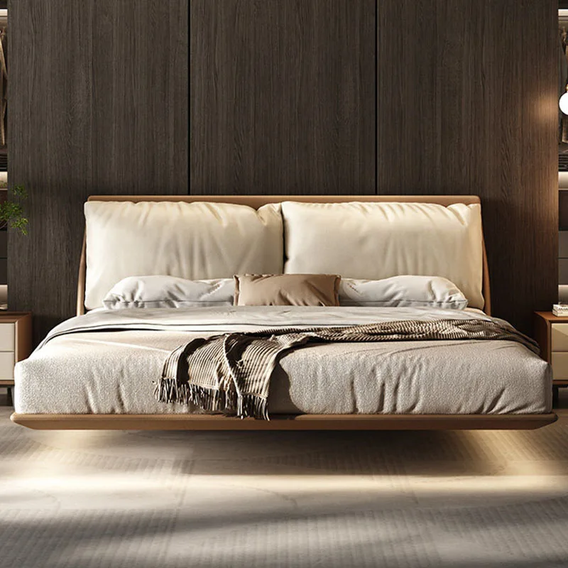 Floating Design Bed Space Saving Luxury Modern Floor Leather Simple Frame Bed Beauty Safe Letto Matrimoniale Trendy Furniture