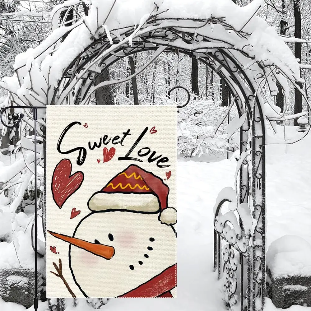 Sweet Love Snowman Snowflake Winter Christmas Garden Flag 12 X 18 Inch Double Sided Outside,Valentines Day burlap Simple Funny H