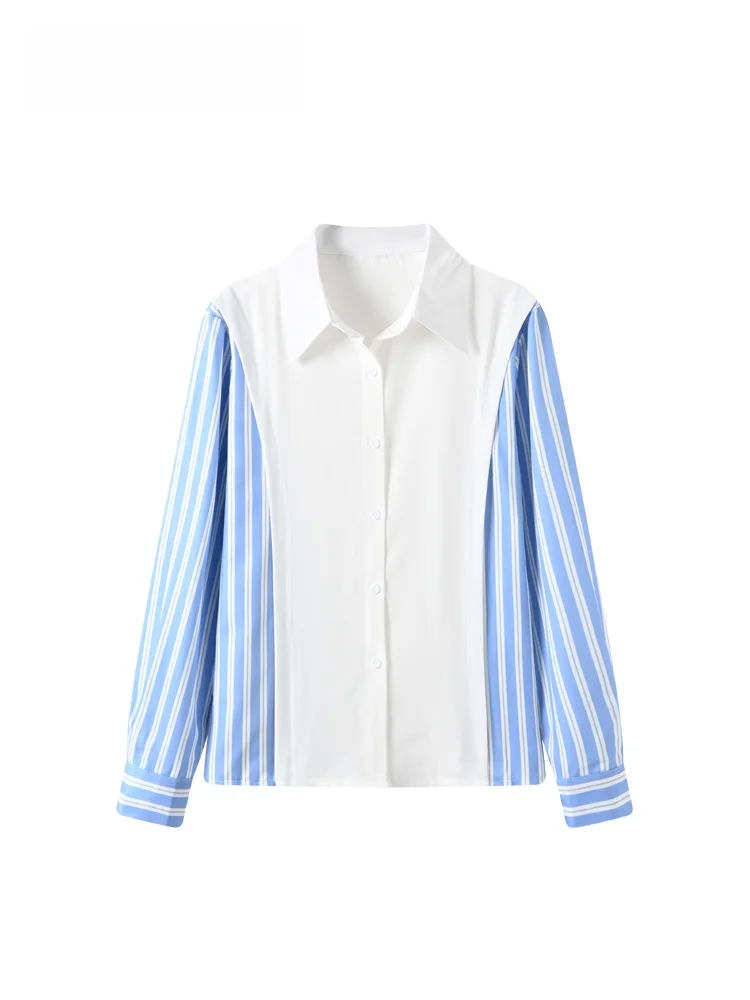 

Повседневная женская блузка с длинным рукавом больших размеров, новинка весны, модный топ в стиле пэчворк, для повседневной носки, из полиэфирного волокна, средней длины