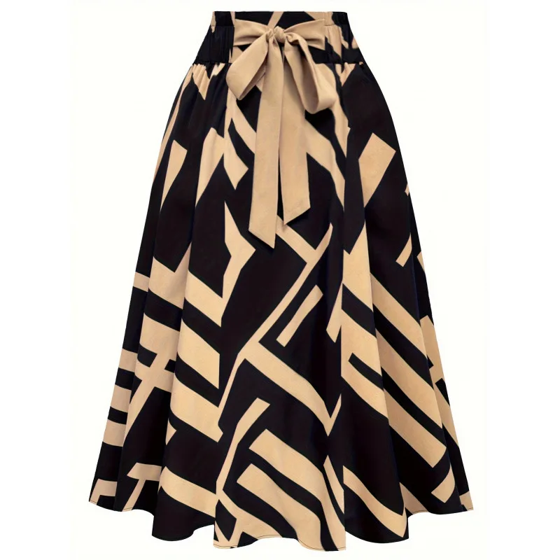 

Юбка миди с цветочным принтом и поясом, женская модная коллекция Весна 2026, юбки средней длины, нейтральный дизайн, другие ткани, другие виды обработки