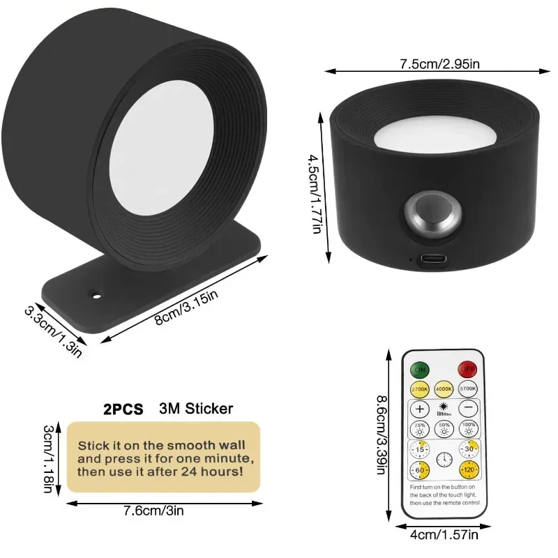 مصباح جداري LED قابل لإعادة الشحن USB ، مصباح يعمل باللمس وجهاز تحكم عن بعد ، أضواء شمعدان لاسلكية مثبتة على الحائط لغرفة النوم ، مصابيح قراءة ، شمعدان مثبت على الحائط