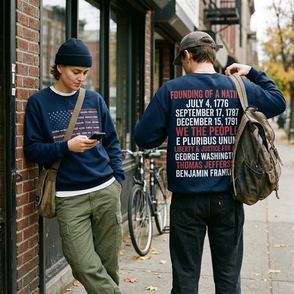 Vintage Casual Parent-Child Sweatshirt Crewneck Pullover Long Sleeve Top Holiday Christmas American History Letter Outwear Top