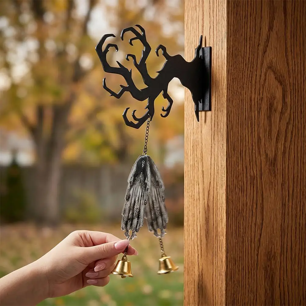 Halloween Door Bell Decorations Style Wall Hanging Halloween Welcome Sign with Bell Black Cat Wall Mount Decor Ghost Outdoor