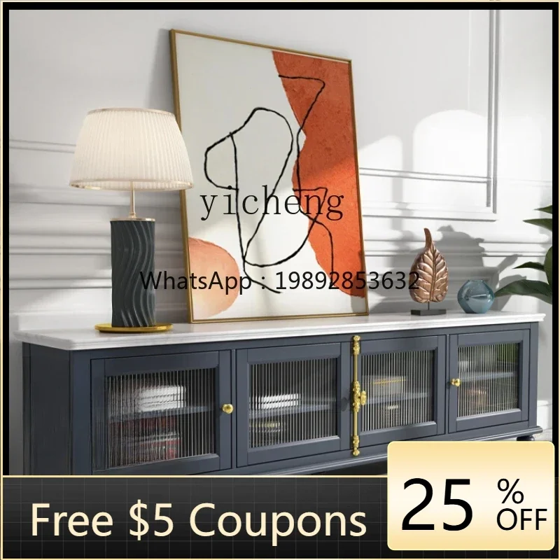 

ZF Mild Luxury Marble TV Cabinet Retro Solid Wood Modern Simple Small Apartment Living Room Low Cabinet