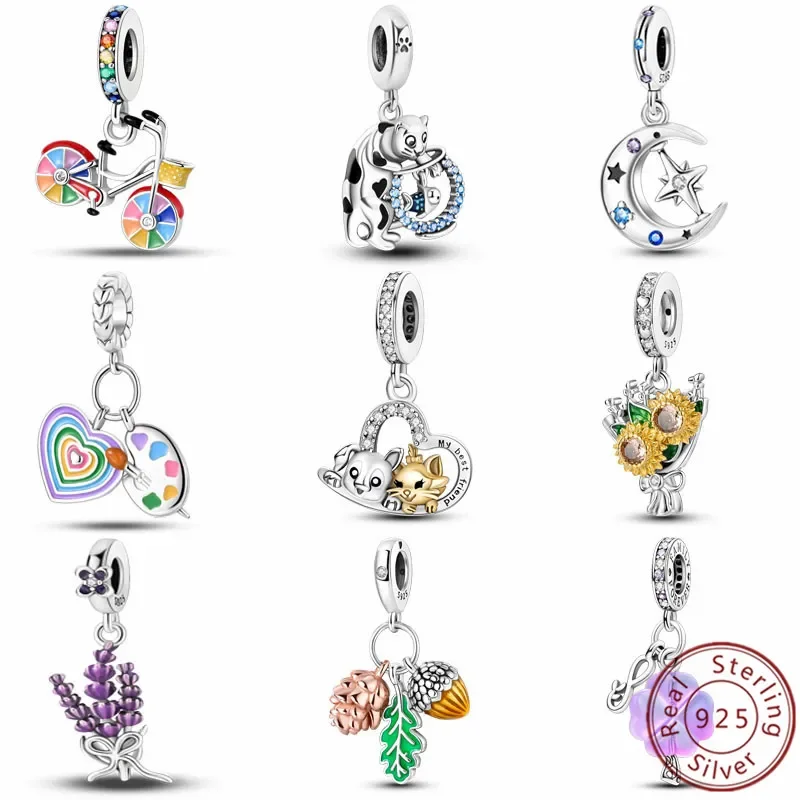 

2023 Newest Charms Fit Pandora 925 Original Bracelet Sterling Silver Heart Star Moon Beads DIY Jewelry for Women