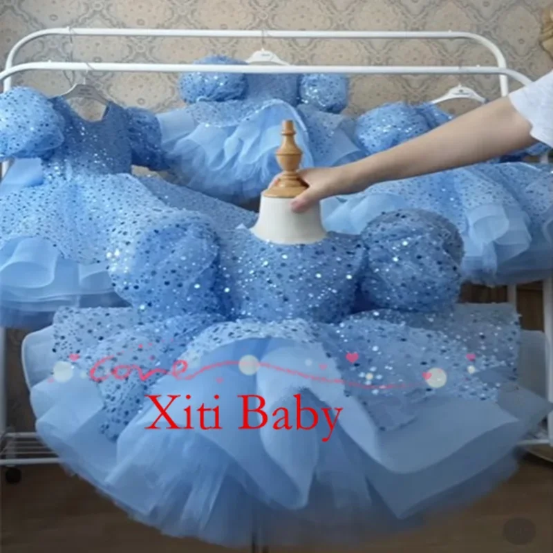 Robe Luxueuse en Tulle à Manches Bouffantes et Col Rond pour Fille, Tenue de Soirée de Mariage et de Cérémonie de Noël pour Enfant