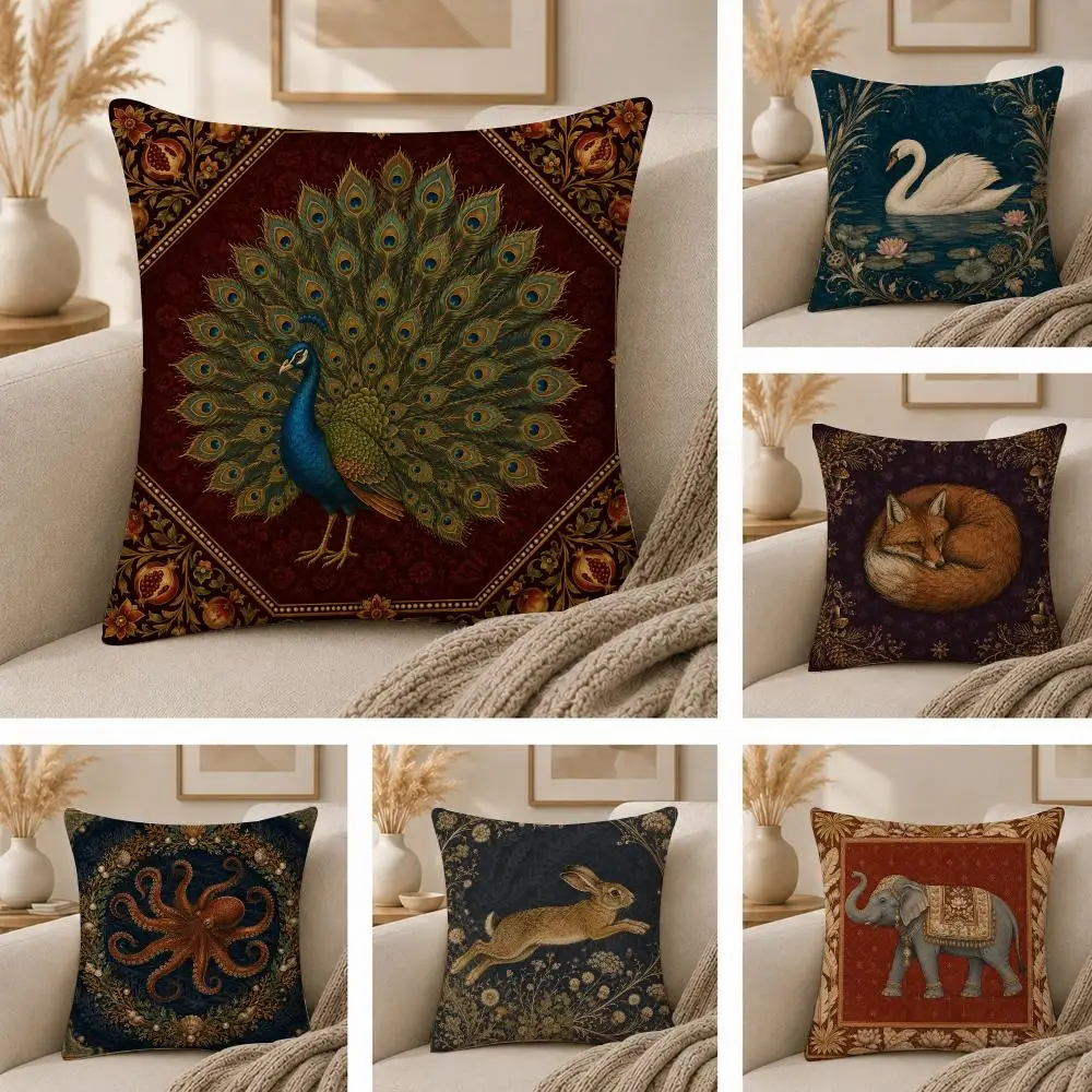 Vintage Animal Wall Art Cushion Cover  Plush Fabric Soft Double Sided Print Sofa Cushion Cover Throw Pillow Covers