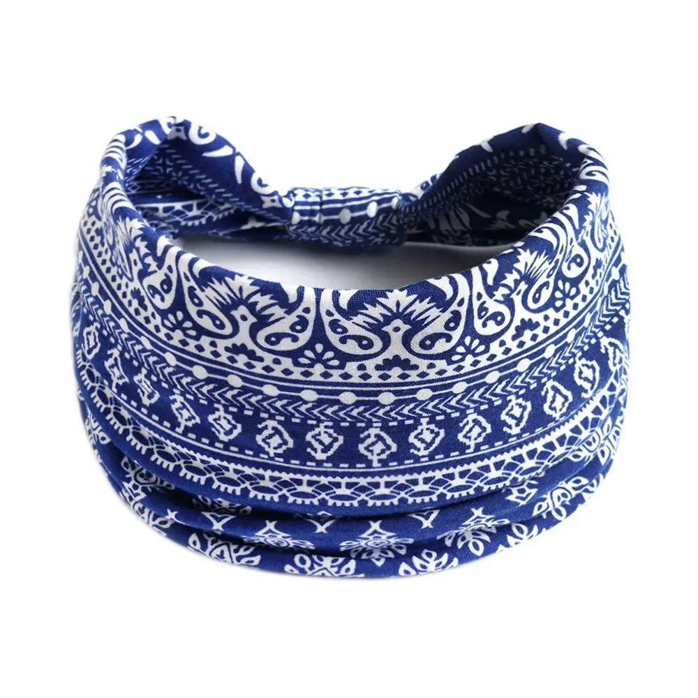 Elastic Turban Headwear Bohemian Headband Cotton Stretch Wide Yoga Hair Band Fashion Casual Hair Accessory For Dance Biker