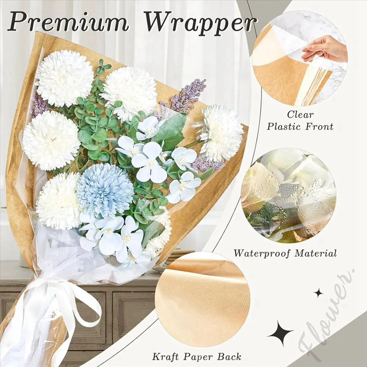 【coupon-】{0}100-pack-flower-sleeves-for-bouquet-14-x-22-inches-flower-wrapping-paper-bag-clear-front-kraft-flower-paper