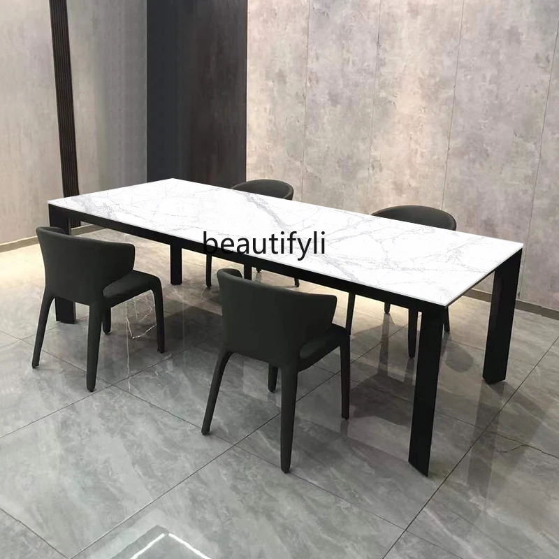 Stone Plate Dining Table Home Large Apartment Dining Table 8 People Dining   Italian Minimalist Simple Modern Hotel Long Table