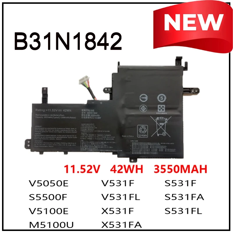 

Аккумулятор для ноутбуков ASUS B31N1842 (S15, S531FA, V531FL, X531FA, S531FL, X531FA-2S, V5050E, V5100E, S5500F, M5100U, FL8800I) 3550 мАч