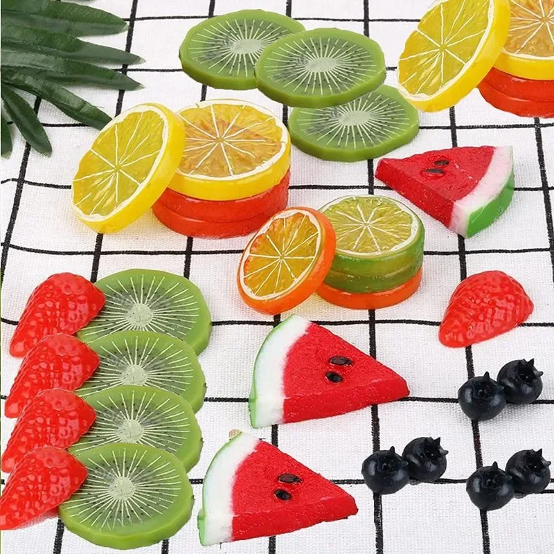 Simulation Fruits Home Decorations Ornaments Strawberry Slices Soft Green Mixed Red Lemon Strawberries Watermelon Kiwi