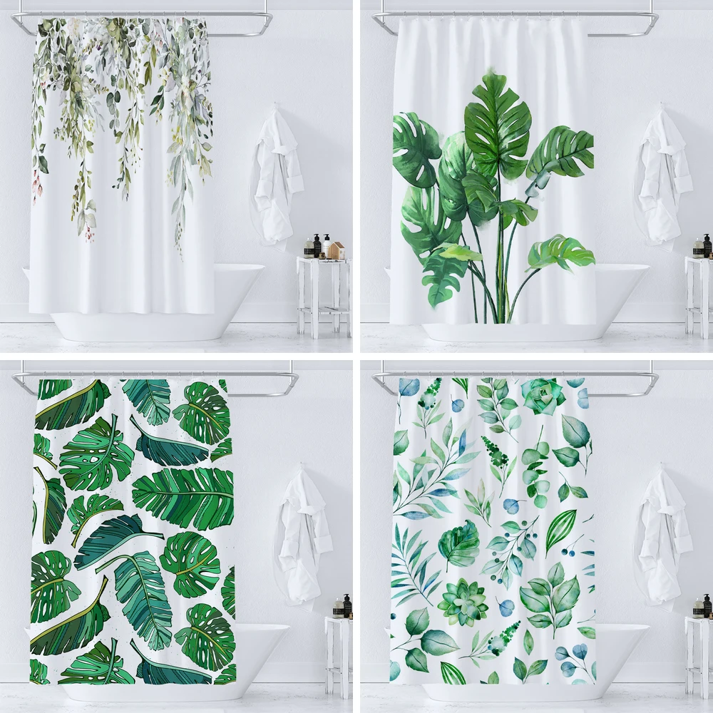 

Green Plant Leaf Vines Floral Shower Curtain Print Nordic Minimalist Polyster Fabric Home Decor Bathroom Curtains with Hooks