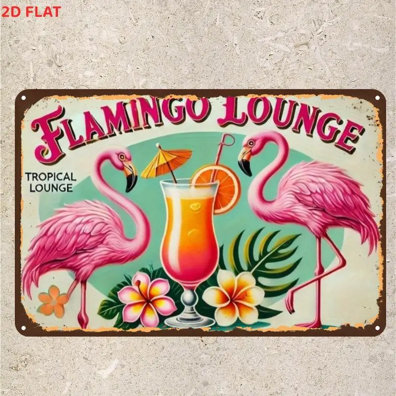 Flamingo Lounge Tropical Cocktail Vintage Metal Tin Sign Retro Pink Flamingo Wall Plaque Bar Pool Beach Home Decor Plate