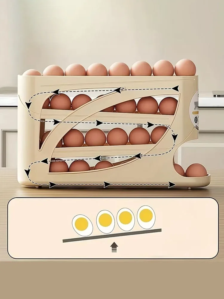 Caja de Almacenamiento de Huevos para Refrigerador, Organizador Lateral para Puerta de Cocina, Dispensador Automático de Huevos Antibacteriano de Gran Capacidad con Reabastecimiento Automático