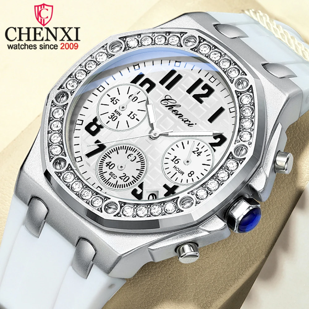 

CHENXI Роскошные модные женские кварцевые часы с хронографом, дышащие водонепроницаемые светящиеся часы с датой, повседневные повседневные женские наручные часы
