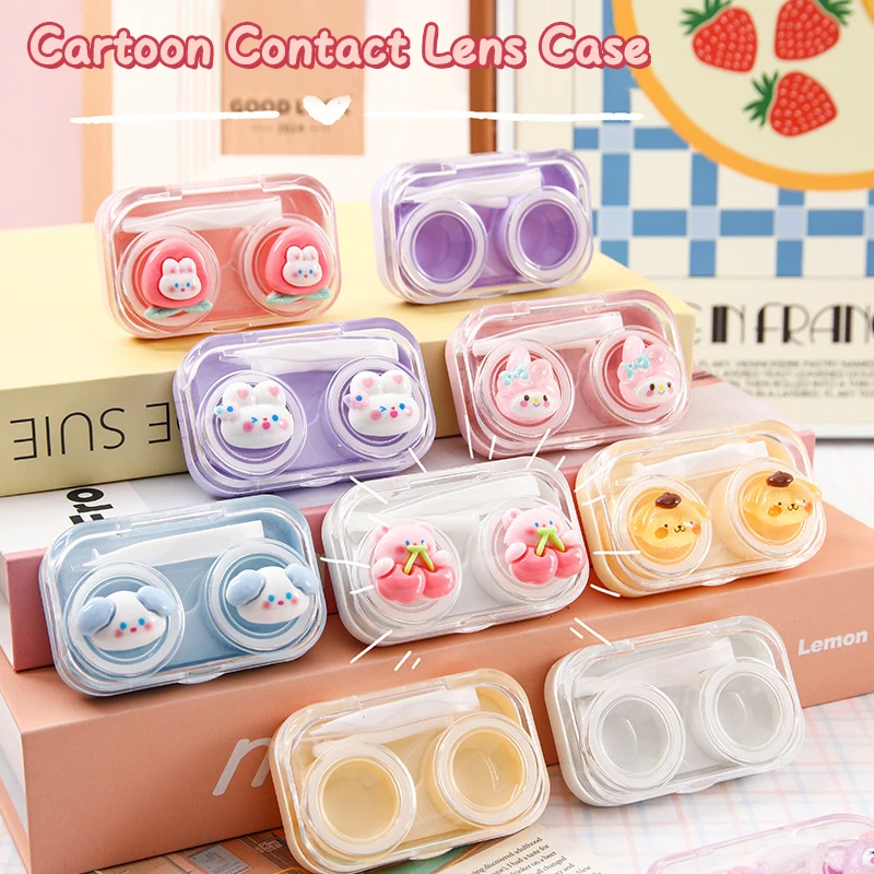 Caja de lentes de contacto Kawaii Sanrio Cinnamoroll Kuromi, estuche de lentes de contacto de viaje portátil con pinzas, dibujos animados, lentes lindas, herramientas de enfermería