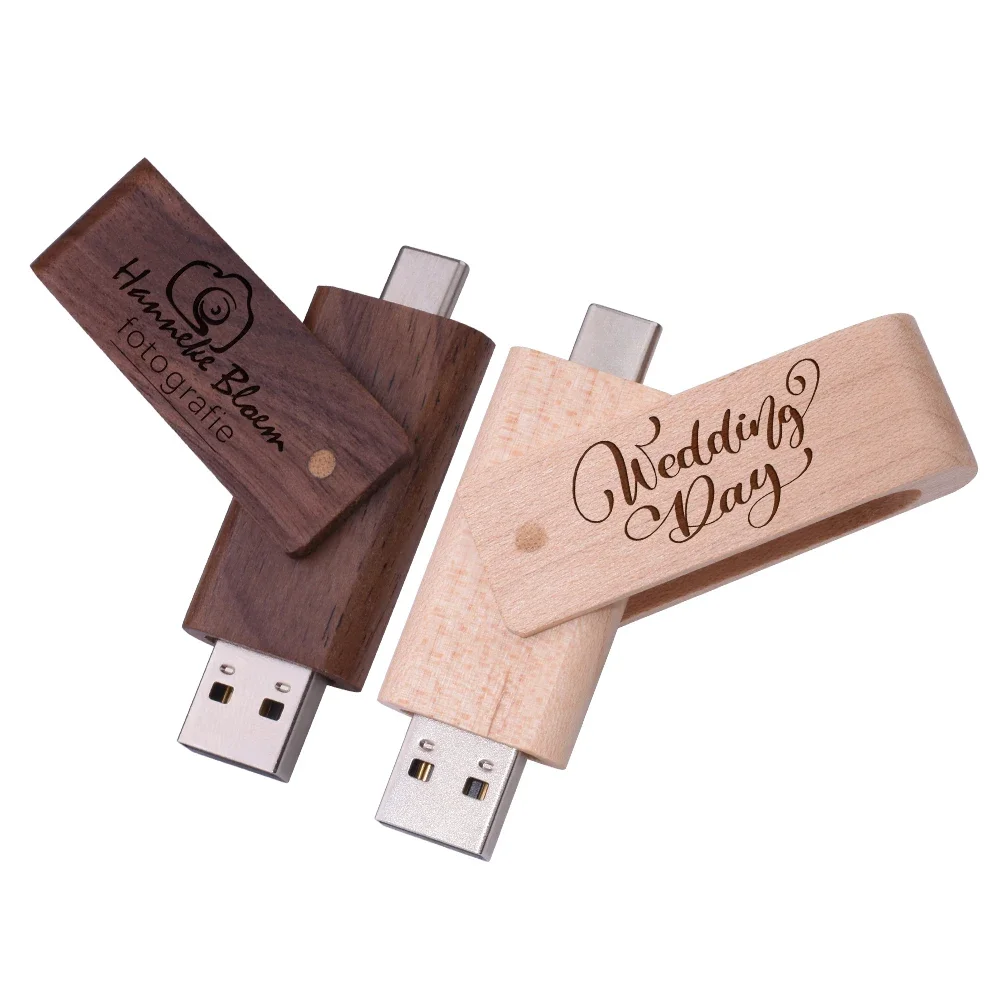 

128GB Wooden TYPE-C Business Gifts USB Stick Pen Drive 64GB Rotatable USB Flash Drive 32G Creative Pendrive 16G Free Custom Logo