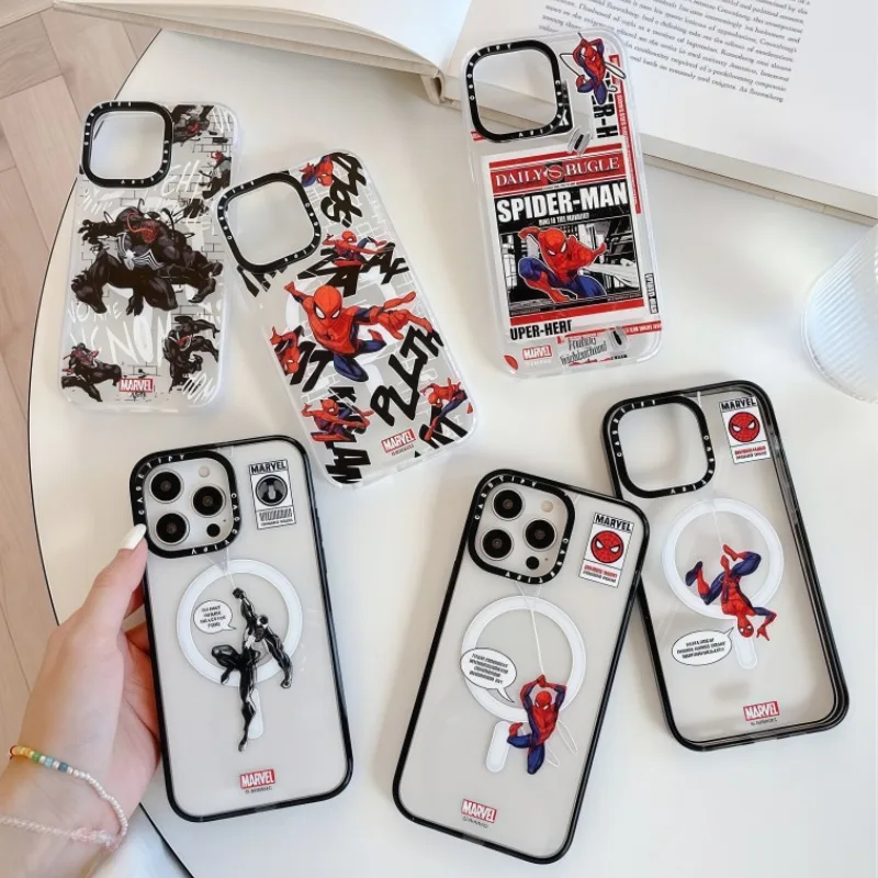 

Магнитный чехол Spider-Man для Apple iPhone 17 Pro Max 16 Pro 15 14 Marvel, прозрачный, полностью закрывающий, противоударный защитный чехол