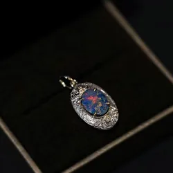 Vintage Opal 925 Silver Inlaid Exquisitely Carved Flower Pendant Elegant High Quality Colored Necklace Fashion Wedding Jewelry