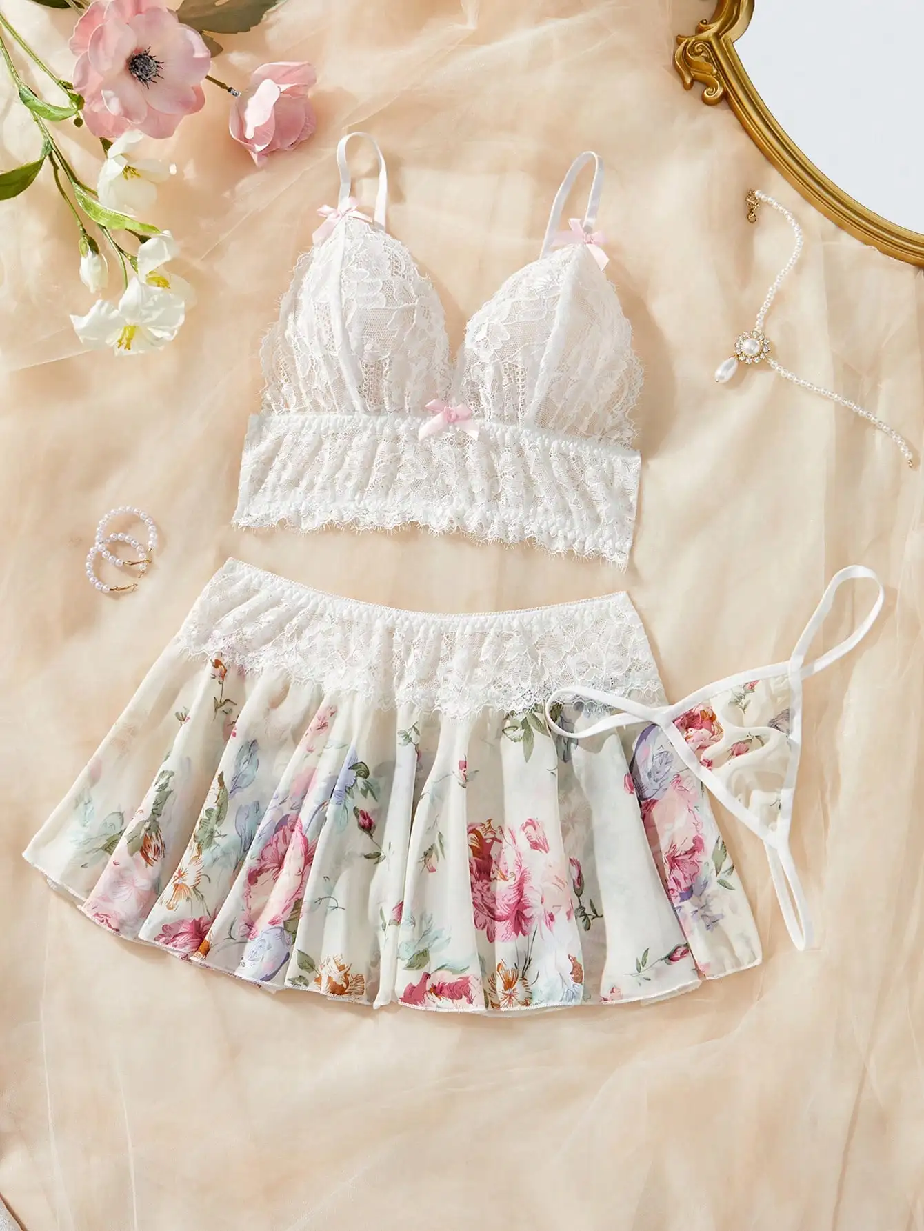 Nova lingerie sexy definir o pescoço com renda profunda v sem costas conjunto de lingerie sexy para mulher