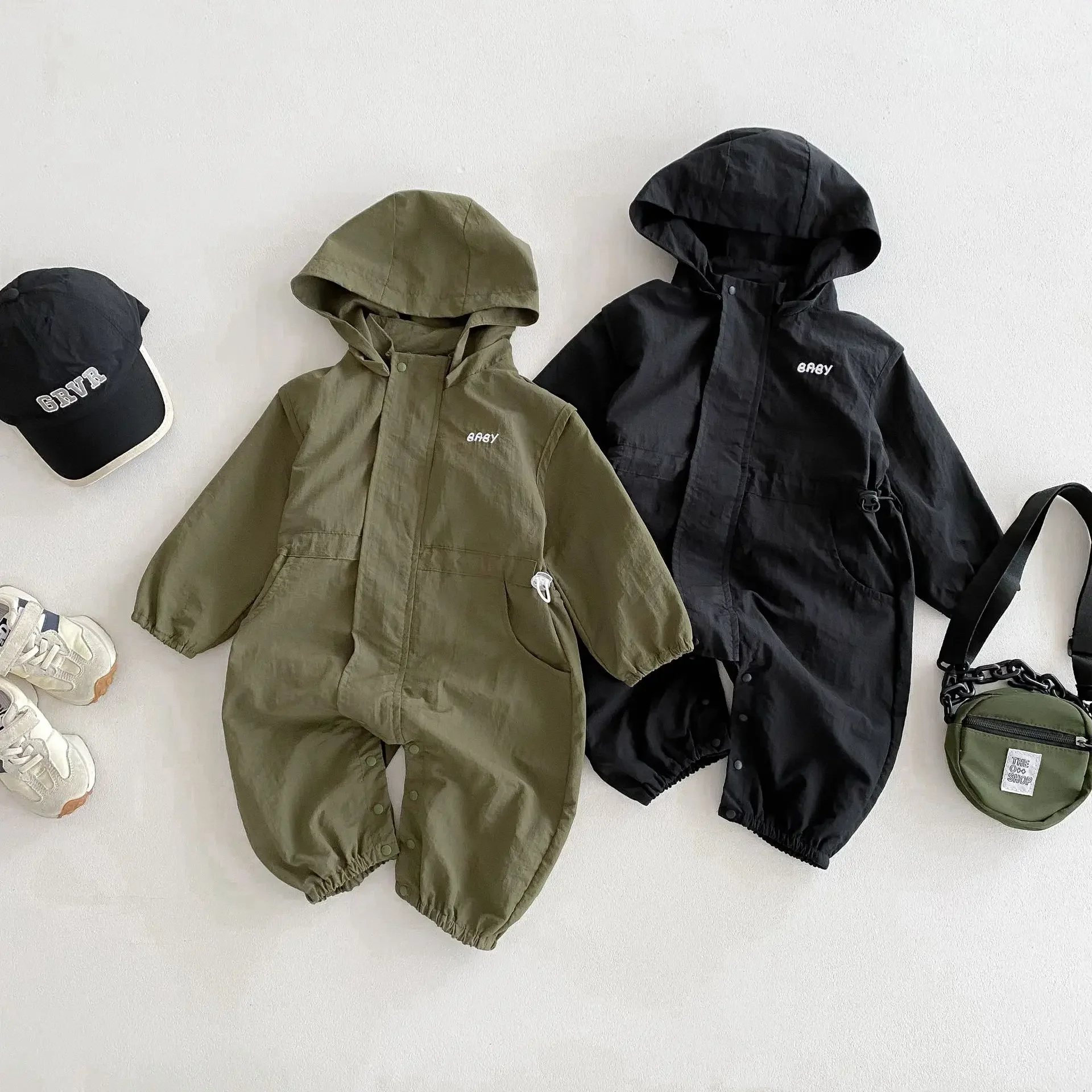 MILANCEL 0-3 Y New Autumn Baby Clothes Newborn Jumpsuit Thin Outdoor Jacket Infant Boys Casual Hooded Romper Toddler Outwear