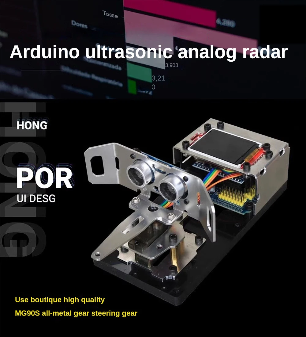 Ultradźwiękowy wykrywacz radarów kompatybilny z Arduino z Metal Gear serwomechanizmem monitor TFT Diy zestaw do nauki programu szkoły średniej