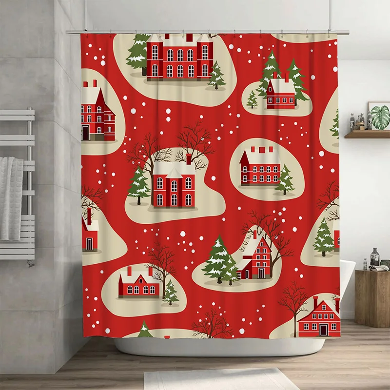 

TU Зимний лес Занавеска для душа Рождественские елки Снежный пейзаж Природа Декор для ванной комнаты Лесная тема Ткань Водонепроницаемый фон