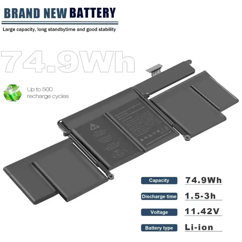 A1582 A1493 Battery for MacBook Pro A1582 13'' Retina Early 2015 Mid 2014 Late 2013 ME864 ME865 11.42V 74.9Wh A1502 Replacement