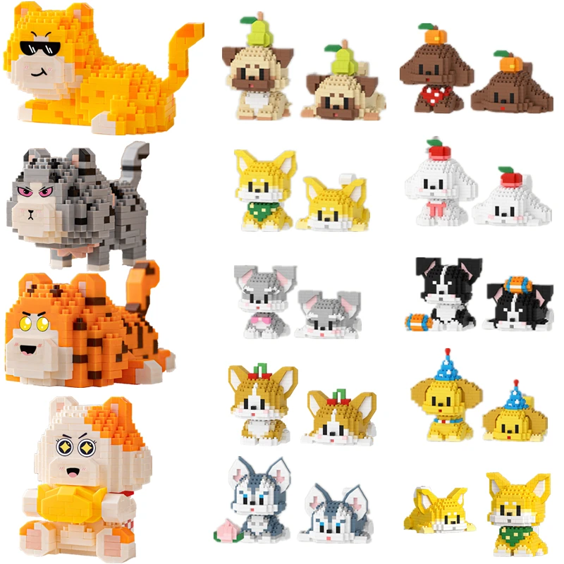 39 Styles Fruit Pet Puppy Dog Building Block Hakimi Can Sit Lie Down Shake Head To Puppy Toy Ornaments Funny Cat Brick Toys