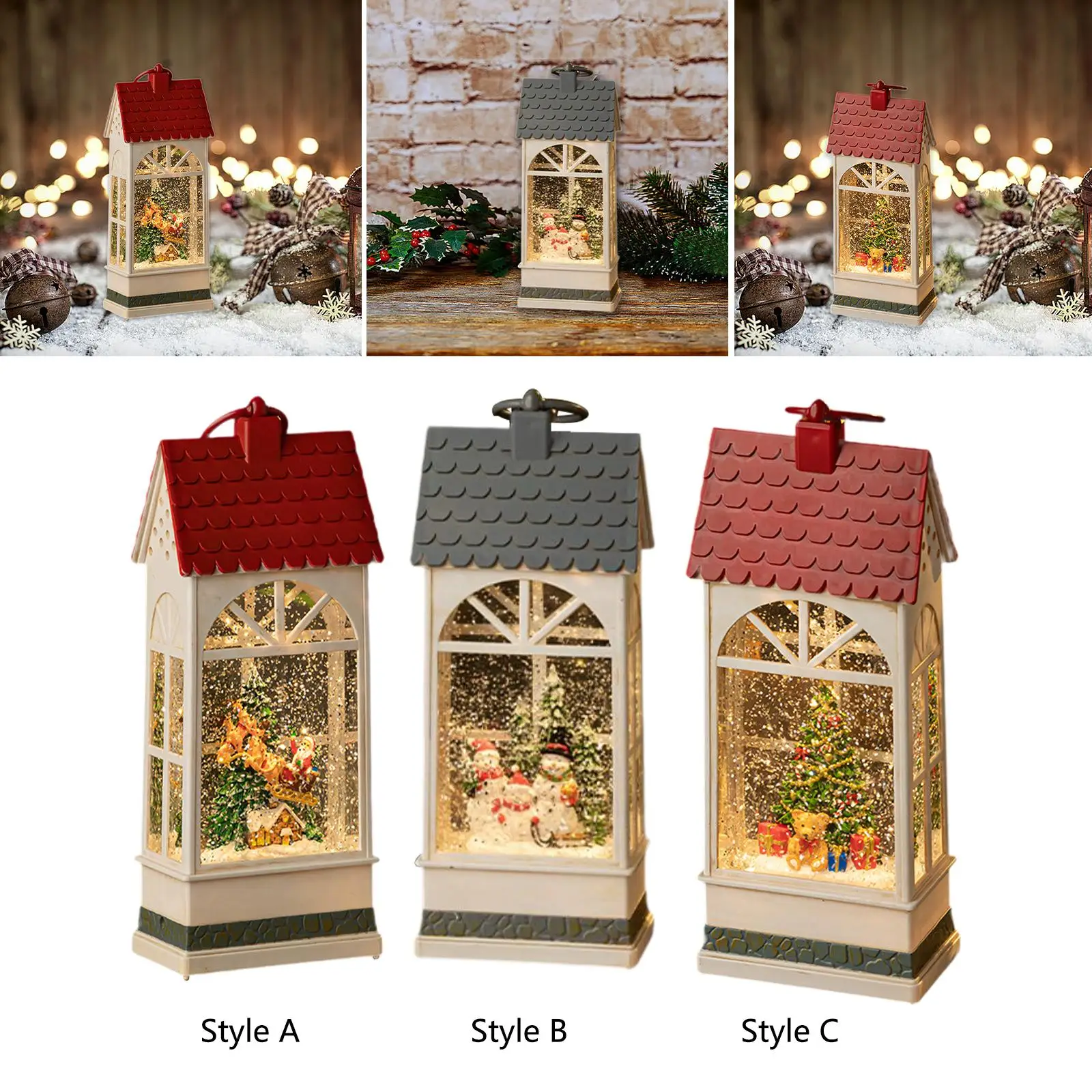 Lighted Musical Christmas Snow Globe Lantern Statue for Desktop Shelf Farmhouse Home Decor