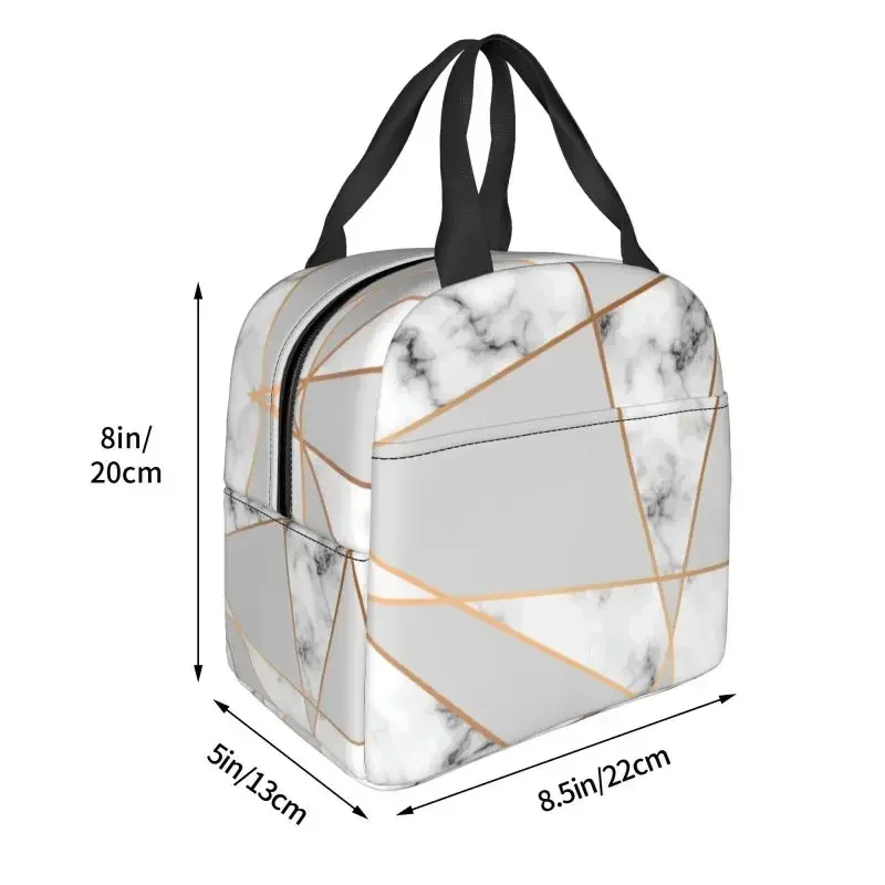 Sacola Isolada de Almoço para Mulheres, Refrigerador Portátil, Caixa Bento Térmica, Isolada, Mármore Abstrato, Padrão Geométrico, Acampamento, Viagem, Moderno