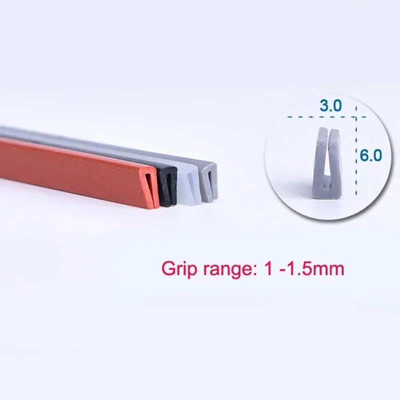 1/5 متر شفافة أحمر رمادي أسود سيليكون المطاط U ختم الشريط الزجاج لوحة خشبية معدنية حافة الكسوة #2