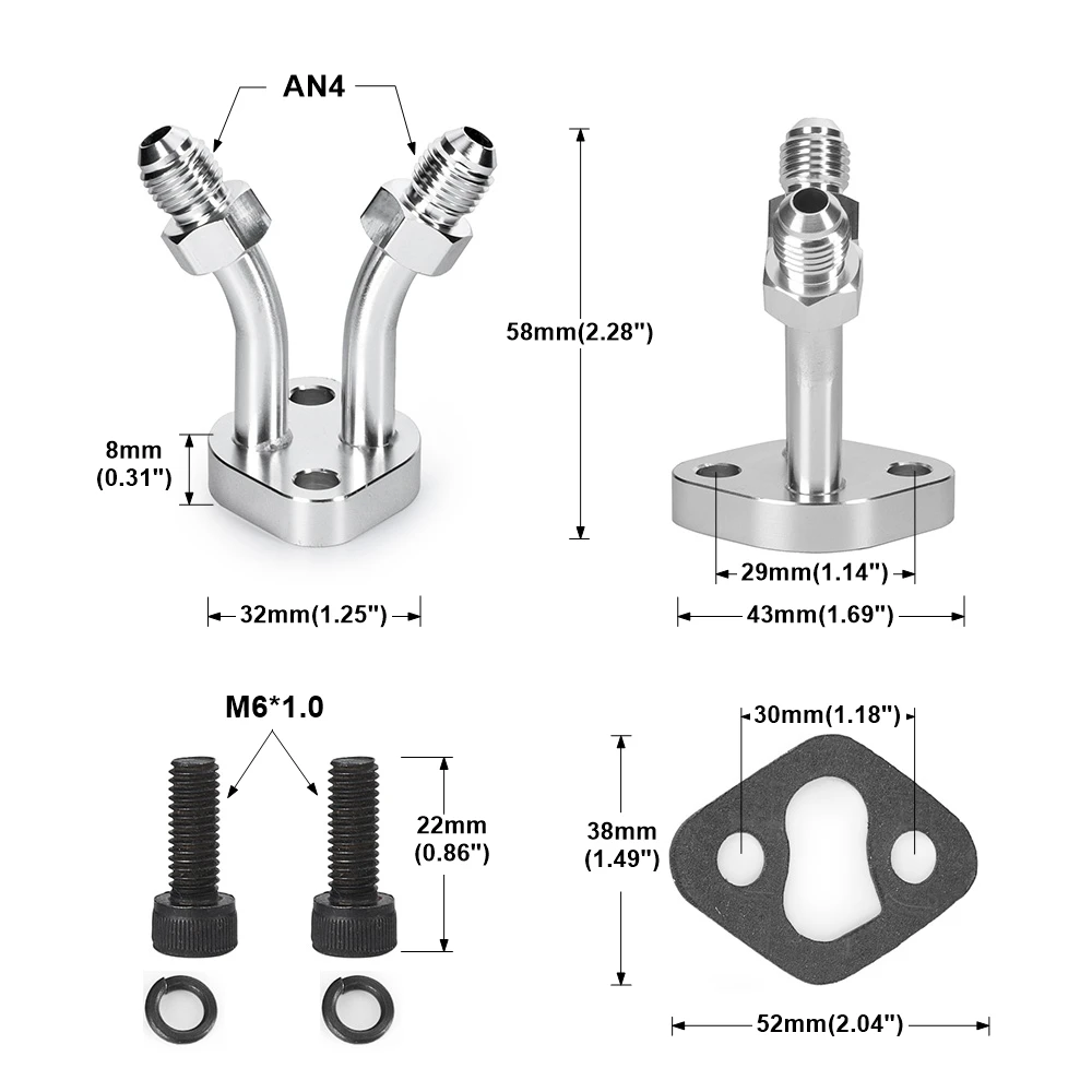 AN4 Aluminum Flange For Toyota CT9 CT12 CT20 CT26  Car Turbo Coolant Flange Fitting With Gasket Bolt