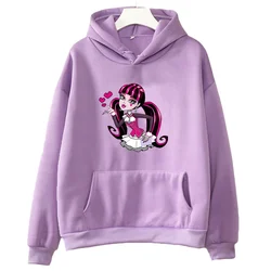 M-Monster High Casual Women Hoodies Long Sleeve Winter Cartoon Sweatshirts Girls Kawaii Printing Pullovers with Hooded Pullovers