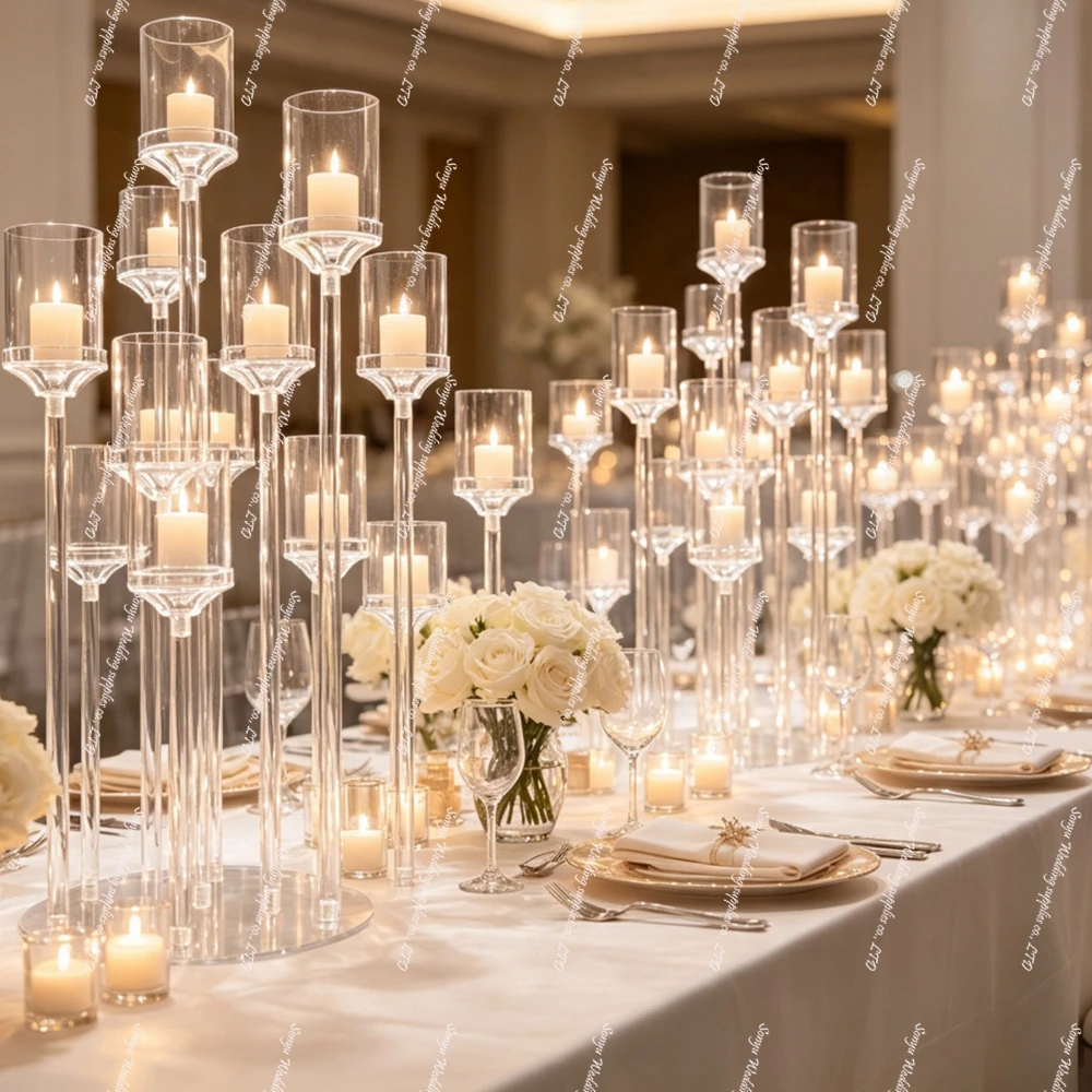 3-10ps)Wholesale 10 Arms Transparent Candle Jars Holder Lanterns Table Decoration Home Crystal Acrylic Candlestick