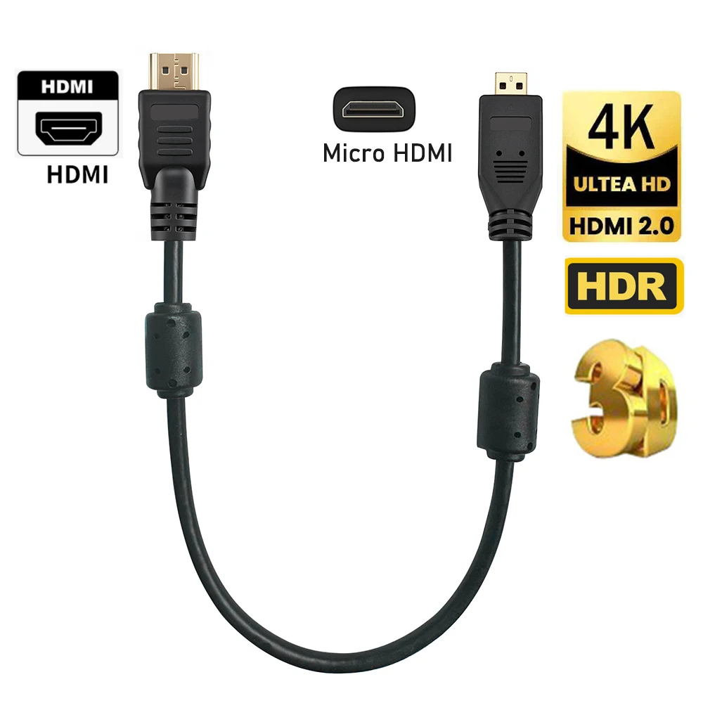 Short Micro HDMI Cable 4K 60Hz Bi-direction HDMI to Micro HDMI Adapter Cable for GoPro Hero 7 Black Hero 5 4 6 Raspberry Pi 4