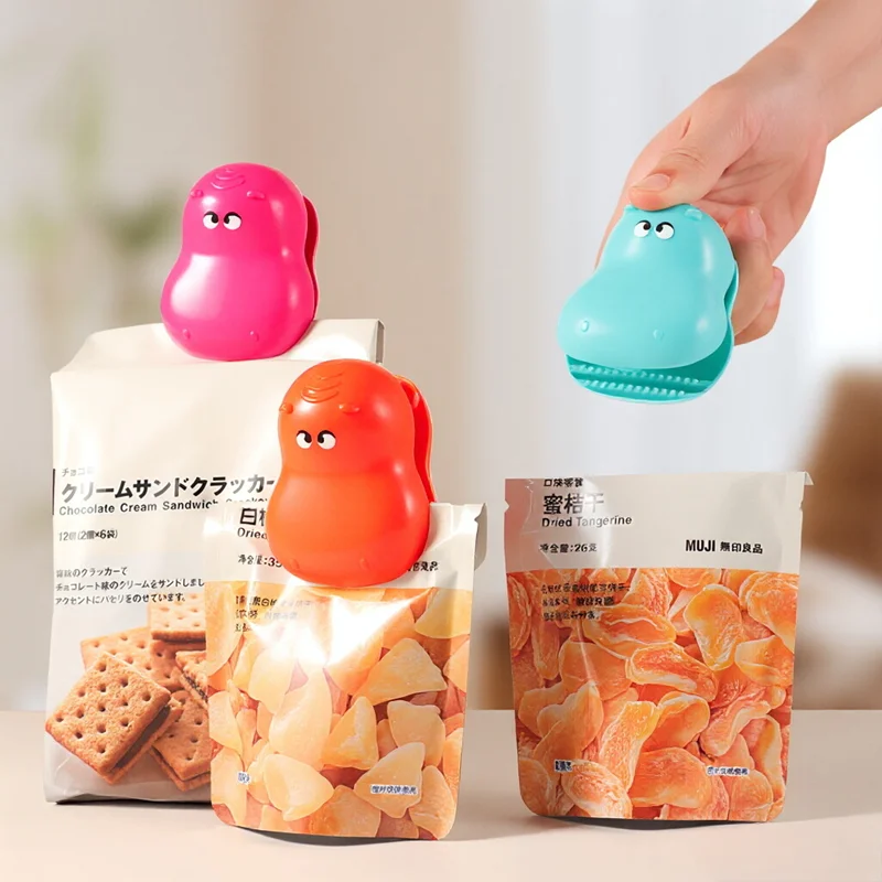 Cute Hippo Magnetic Food Sealing Clip Refrigerator Magnet Snack Bag Sealer Kitchen Storage Organizer
