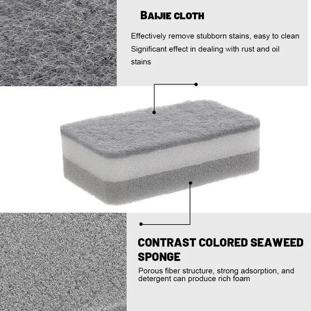 Magic Three Layers Cleaning Sponges Reusable Pan Pot Dishwashing Scouring Pads Household Kitchen Sponge Wipes Brush Clean Tools 6