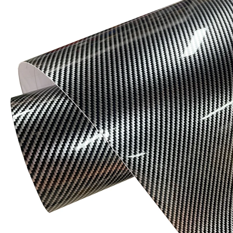 

Premium Black Silver 2D Gloss Carbon Fiber Vinyl Wrap Roll Self Adhesive Decal Automotive Car Wrapping Foil with Air Free Bubble