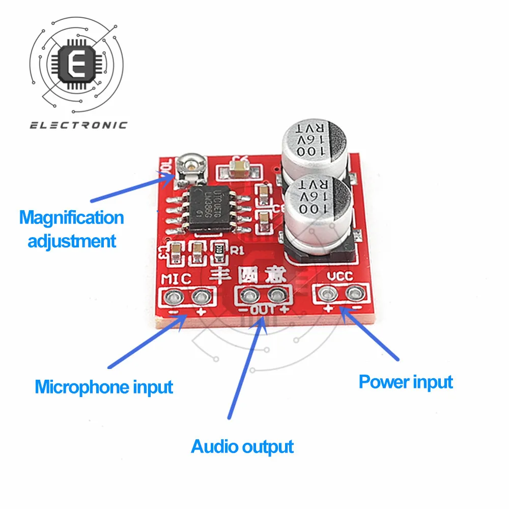 LM386 Electret Mikrofon Amplifier Papan Mikrofon Amplifier dengan Potensiometer DC4-12V Mikrofon Pickup Modul